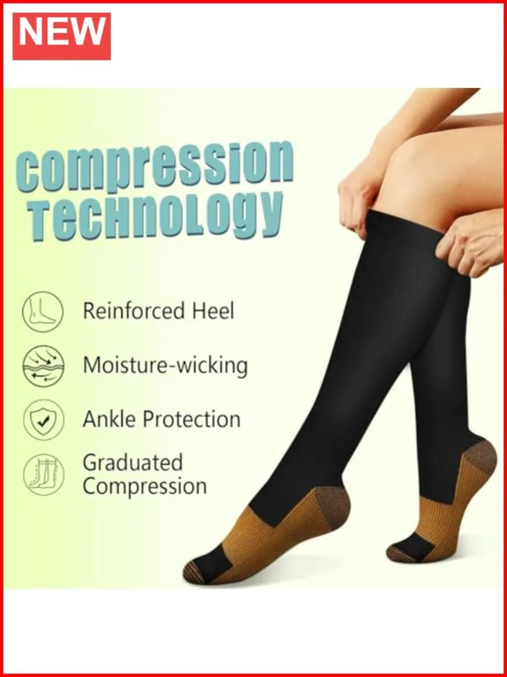 8 Pairs Copper Compression Socks 15-20 mmHg for Men & Women - Nurses Travel